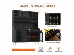 Hauss Spole Aparador de cocina con iluminación LED, 4 puertas, 3 cajones y botellero -