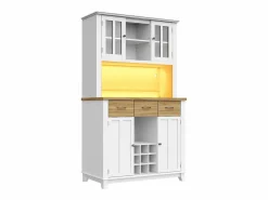 Hauss Spole Aparador de cocina con iluminación LED, 3 cajones y 4 puertas - estantes regulables - y madera