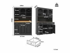 Sale Aparador de cocina con iluminación LED, 3 puertas y 3 cajones - Madera MDF negra Aparador De Cocina
