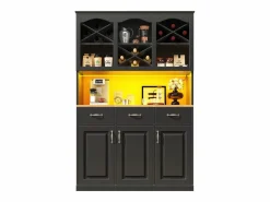 Sale Aparador de cocina con iluminación LED, 3 puertas y 3 cajones - Madera MDF negra Aparador De Cocina