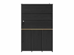 Sale Aparador de cocina con iluminación LED, 3 puertas y 3 cajones - Madera MDF negra Aparador De Cocina