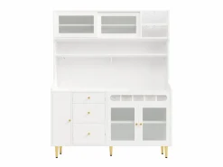 Hot Aparador de cocina con iluminación LED, 4 puertas, 3 cajones y botellero - Aparador De Cocina