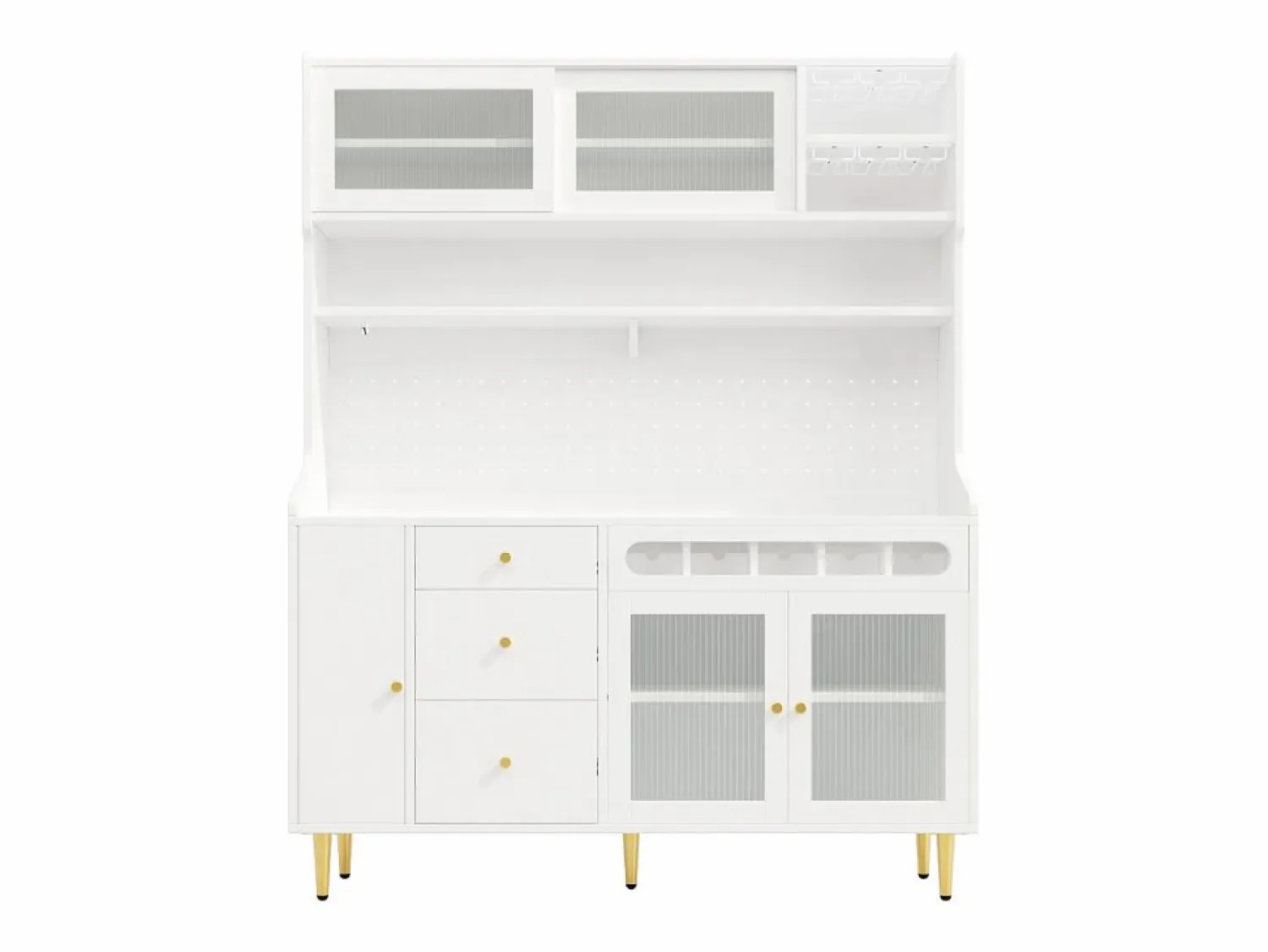Hot Aparador de cocina con iluminación LED, 4 puertas, 3 cajones y botellero - Aparador De Cocina