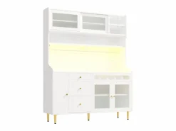 Hot Aparador de cocina con iluminación LED, 4 puertas, 3 cajones y botellero - Aparador De Cocina