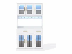 Clearance Aparador de cocina con iluminación LED, toma de corriente, 6 puertas de cristal y 2 cajones - Estantes regulables - Aparador De Cocina