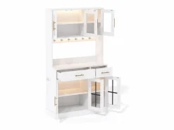 Clearance Aparador de cocina con iluminación LED, toma de corriente, 6 puertas de cristal y 2 cajones - Estantes regulables - Aparador De Cocina