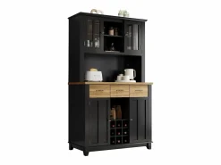 Best Hauss Spole Aparador de cocina con iluminación LED, 3 cajones y 4 puertas - estantes regulables - y madera Negro
