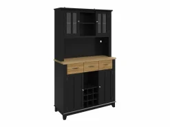 Best Hauss Spole Aparador de cocina con iluminación LED, 3 cajones y 4 puertas - estantes regulables - y madera Negro