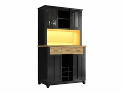 Best Hauss Spole Aparador de cocina con iluminación LED, 3 cajones y 4 puertas - estantes regulables - y madera Negro