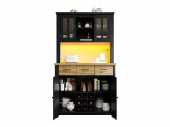 Best Hauss Spole Aparador de cocina con iluminación LED, 3 cajones y 4 puertas - estantes regulables - y madera Negro