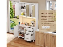 Online Aparador de cocina con LED - 100 x 40 x 183 cm - con USB + enchufes + estantes regulables + 3 cajones - MDF - Aparador De Cocina