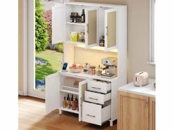 Online Aparador de cocina con LED - 100 x 40 x 183 cm - con USB + enchufes + estantes regulables + 3 cajones - MDF - Aparador De Cocina