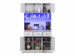 Sale ModernLuxe Aparador de cocina con LED - 6 puertas, 3 cajones y 3 compartimentos abiertos - Blanco
