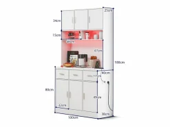 Sale ModernLuxe Aparador de cocina con LED - 6 puertas, 3 cajones y 3 compartimentos abiertos - Blanco