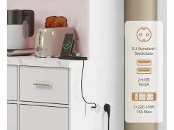 Sale ModernLuxe Aparador de cocina con LED - 6 puertas, 3 cajones y 3 compartimentos abiertos - Blanco