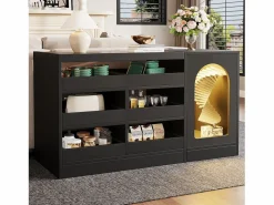 Clearance Merax Aparador de cocina con puerta - 120 x 40 x 75 cm - con 6 cajones + LED - MDF - Negro