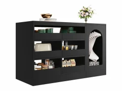 Clearance Merax Aparador de cocina con puerta - 120 x 40 x 75 cm - con 6 cajones + LED - MDF - Negro
