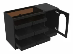 Clearance Merax Aparador de cocina con puerta - 120 x 40 x 75 cm - con 6 cajones + LED - MDF - Negro