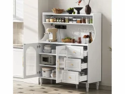 Hot Aparador de cocina con zócalos - 120 x 40 x 138,5 cm - con 3 cajones + botellero + estantes + 2 puertas - MDF - Aparador De Cocina