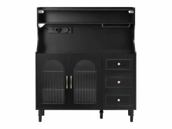 Merax Aparador de cocina con zócalos - 120 x 40 x 138,5 cm - con 3 cajones + botellero + estantes + 2 puertas - MDF -