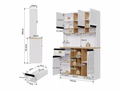 Best Aparador de cocina de 105 x 45 x 185 cm, mueble de almacenaje con estantes ajustables, para salón, color Blanco