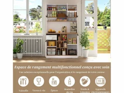 Best Aparador de cocina de 105 x 45 x 185 cm, mueble de almacenaje con estantes ajustables, para salón, color Blanco