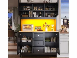 Aparador de cocina de alta calidad - 120 x 40 x 180 cm - con LED + 3 cajones + 4 puertas - MDF - Aparador De Cocina