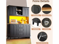 Aparador de cocina de alta calidad - 120 x 40 x 180 cm - con LED + 3 cajones + 4 puertas - MDF - Aparador De Cocina