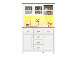 Merax Aparador de cocina de estilo rústico - 104 x 40 x 180 cm - con puertas, LED, estantes de almacenamiento y cajones - MDF -
