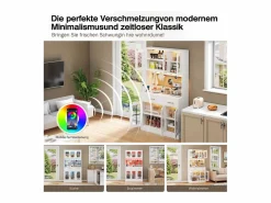 Merax Aparador de cocina estilo rústico - 100 x 40 x 180 cm - con 6 puertas + 2 cajones + LED + toma de corriente - MDF -