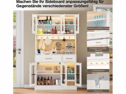 Merax Aparador de cocina estilo rústico - 100 x 40 x 180 cm - con 6 puertas + 2 cajones + LED + toma de corriente - MDF -
