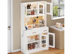 Merax Aparador de cocina estilo rústico - 100 x 40 x 180 cm - con 6 puertas + 2 cajones + LED + toma de corriente - MDF -