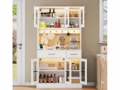 Merax Aparador de cocina estilo rústico - 100 x 40 x 180 cm - con 6 puertas + 2 cajones + LED + toma de corriente - MDF -