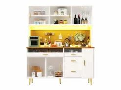 Hot Aparador de cocina moderno - 145 x 24 x 171 cm - con LED + estantes + puertas + 4 cajones - cristal + MDF - Aparador De Cocina