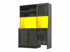 Clearance Aparador de cocina 130x45x180 cm con puertas, cajón e iluminación LED, blanco Aparador De Cocina