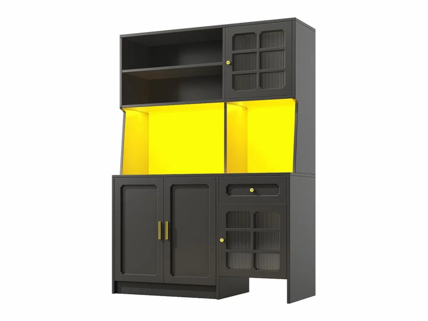 Clearance Aparador de cocina 130x45x180 cm con puertas, cajón e iluminación LED, blanco Aparador De Cocina