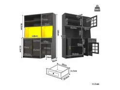 Clearance Aparador de cocina 130x45x180 cm con puertas, cajón e iluminación LED, blanco Aparador De Cocina