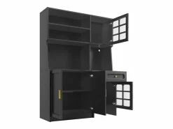 Clearance Aparador de cocina 130x45x180 cm con puertas, cajón e iluminación LED, blanco Aparador De Cocina