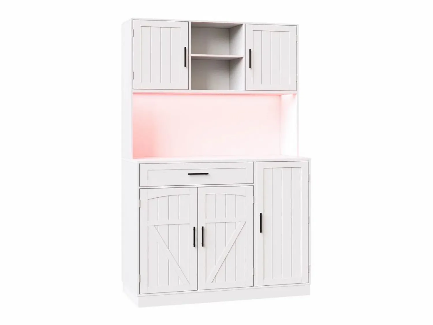 Hauss Spole Aparador de cocina 110x38x180 cm con iluminación LED, toma de corriente, 5 puertas y 1 cajón -