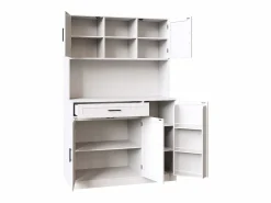 Hauss Spole Aparador de cocina 110x38x180 cm con iluminación LED, toma de corriente, 5 puertas y 1 cajón -