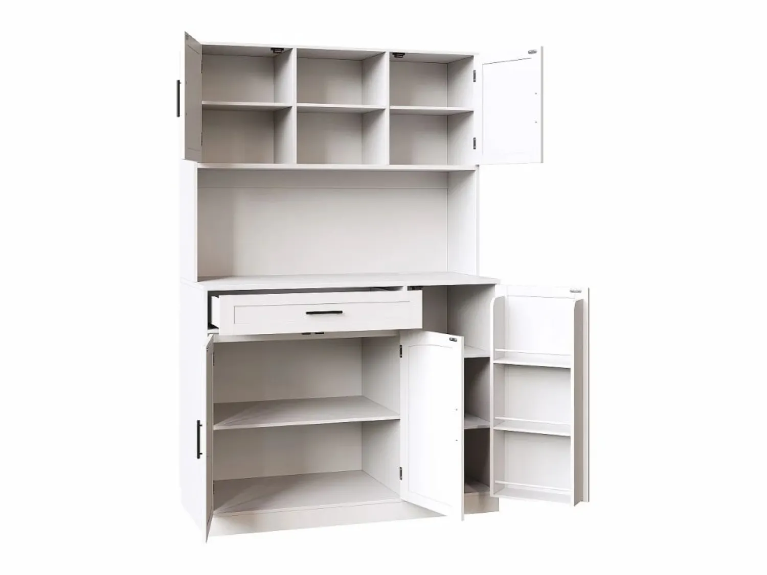 Hauss Spole Aparador de cocina 110x38x180 cm con iluminación LED, toma de corriente, 5 puertas y 1 cajón -