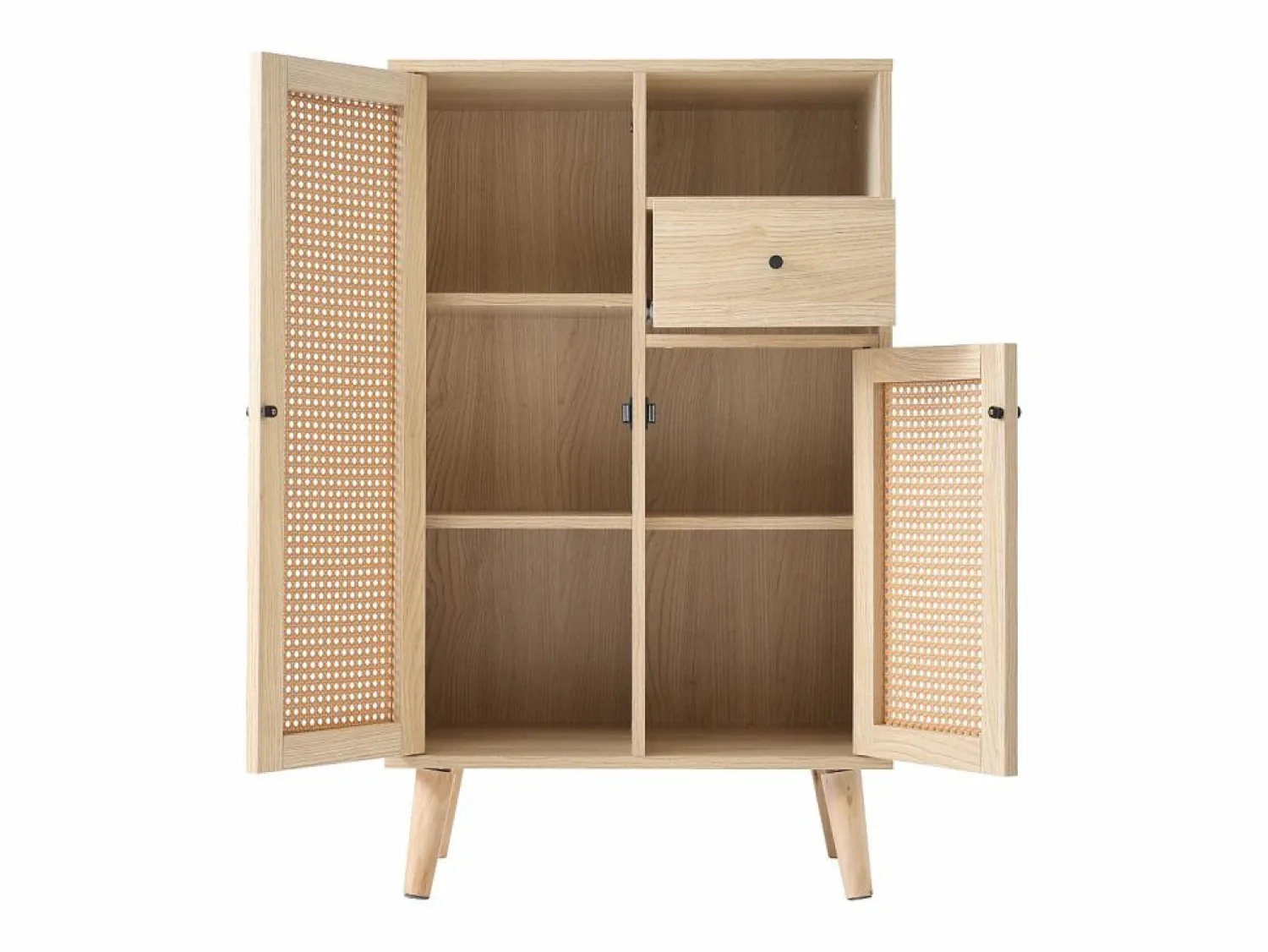 Hauss Spole Aparador de cocina 60x40x110cm, 2 puertas de ratán y 1 cajón, madera, natural claro