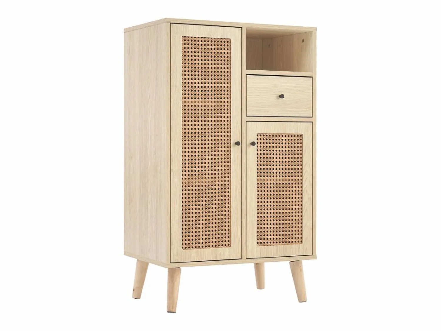 Hauss Spole Aparador de cocina 60x40x110cm, 2 puertas de ratán y 1 cajón, madera, natural claro