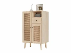 Hauss Spole Aparador de cocina 60x40x110cm, 2 puertas de ratán y 1 cajón, madera, natural claro