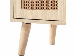 Hauss Spole Aparador de cocina 60x40x110cm, 2 puertas de ratán y 1 cajón, madera, natural claro