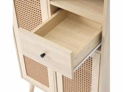 Hauss Spole Aparador de cocina 60x40x110cm, 2 puertas de ratán y 1 cajón, madera, natural claro