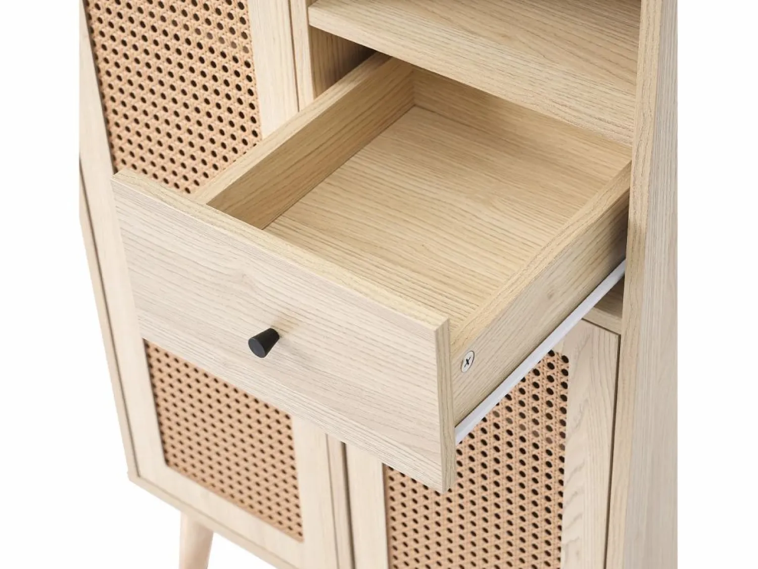 Hauss Spole Aparador de cocina 60x40x110cm, 2 puertas de ratán y 1 cajón, madera, natural claro