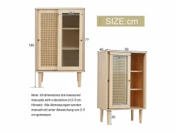 Online Aparador de cocina 60x40x100cm, 2 puertas correderas respectivamente en cristal y ratán Aparador De Cocina