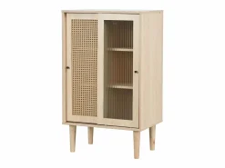 Online Aparador de cocina 60x40x100cm, 2 puertas correderas respectivamente en cristal y ratán Aparador De Cocina