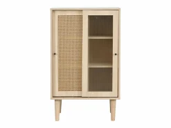 Online Aparador de cocina 60x40x100cm, 2 puertas correderas respectivamente en cristal y ratán Aparador De Cocina